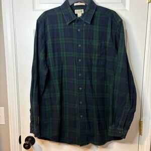 LL Bean Shirt Men Large Tall Blue Green Scotch Plaid Flannel Traditional Fit